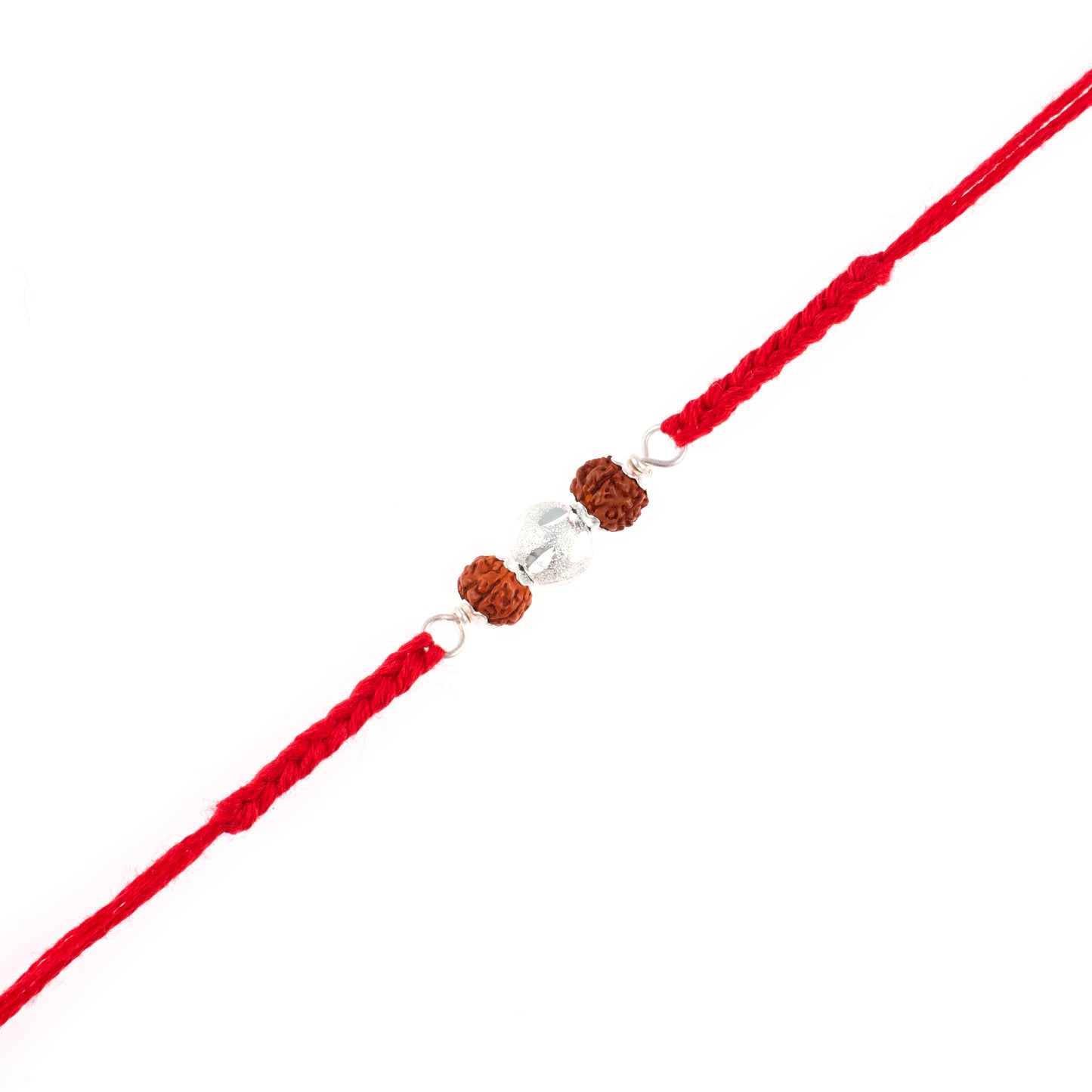 Divine Rudraksha and Floral Motif Silver Rakhi