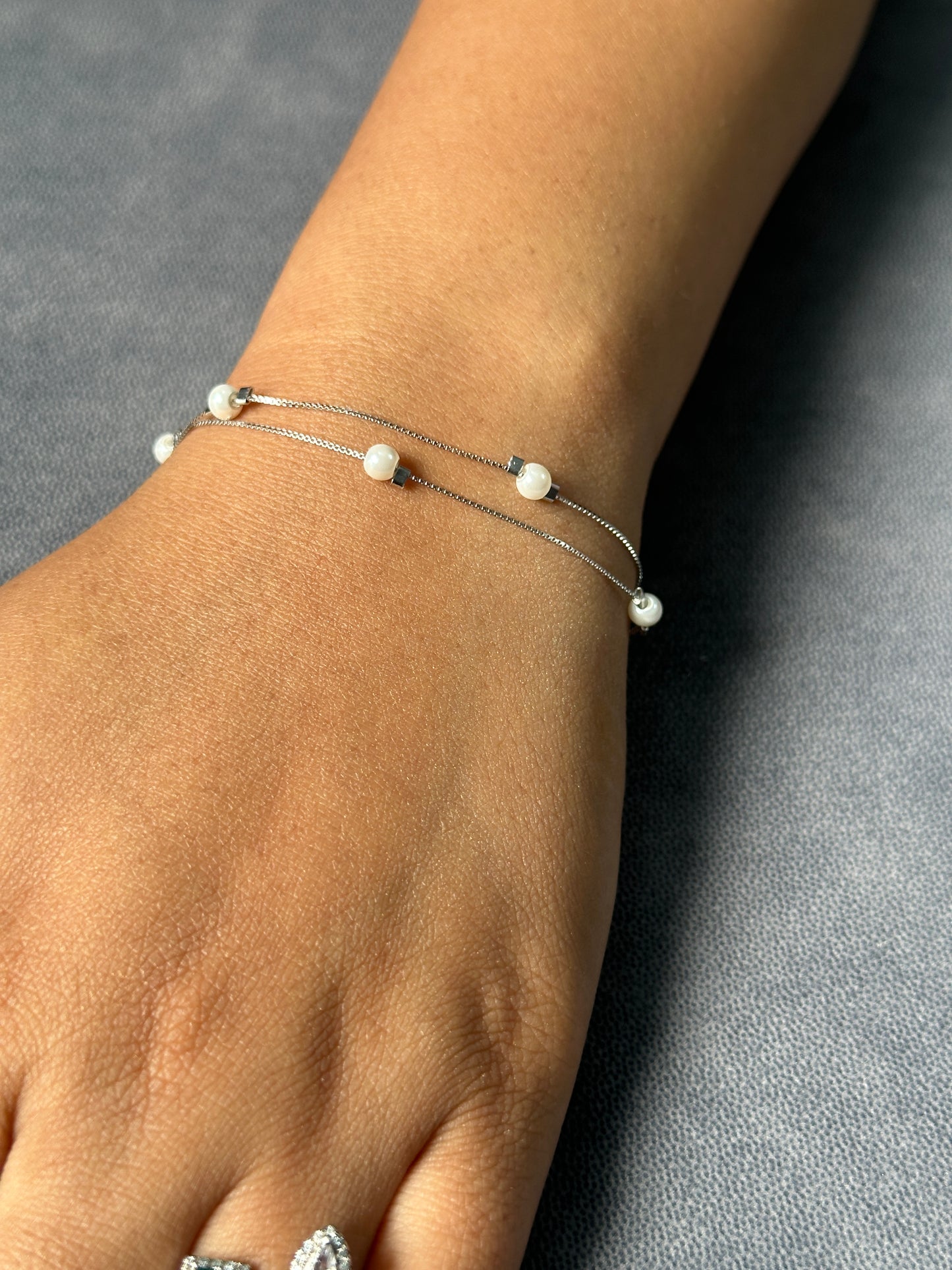 2 Layer SilverGlow Pearl Bracelet