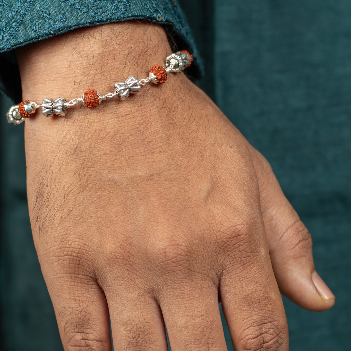 Divine Rudraksh With Antique Silver Damru Bracelet