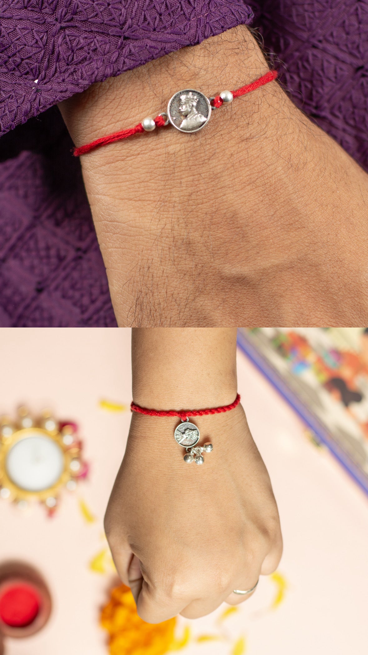 Vintage Coin Silver Couple Rakhi (2 Rakhi)