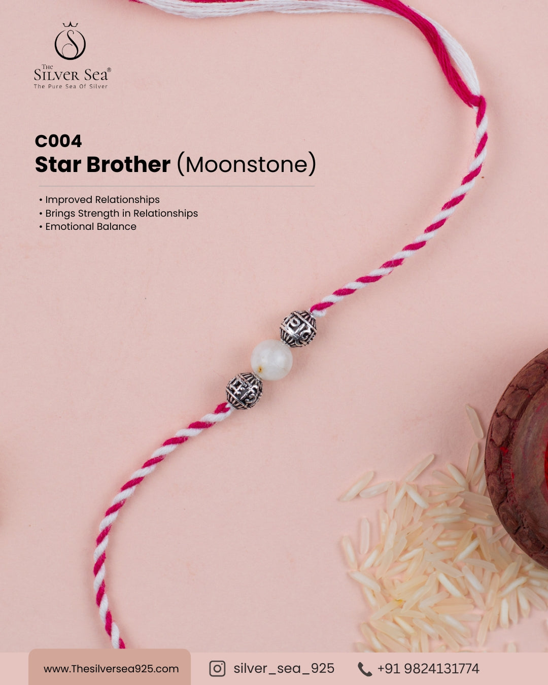 Star Brother Crystal Silver Rakhi