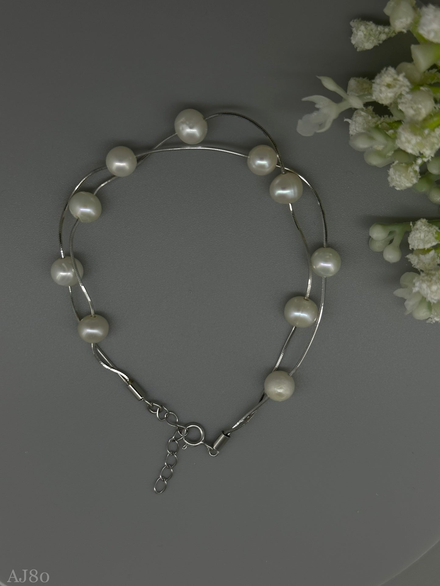 Duo Lumière: Sterling Silver Double Strand Bracelet with Pearls