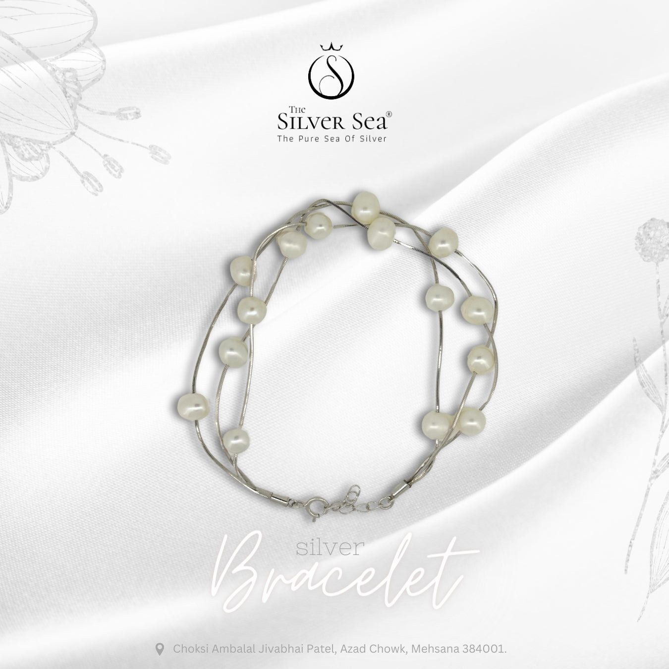 Triplet Lumière: Sterling Silver Triple Strand Bracelet with Pearls
