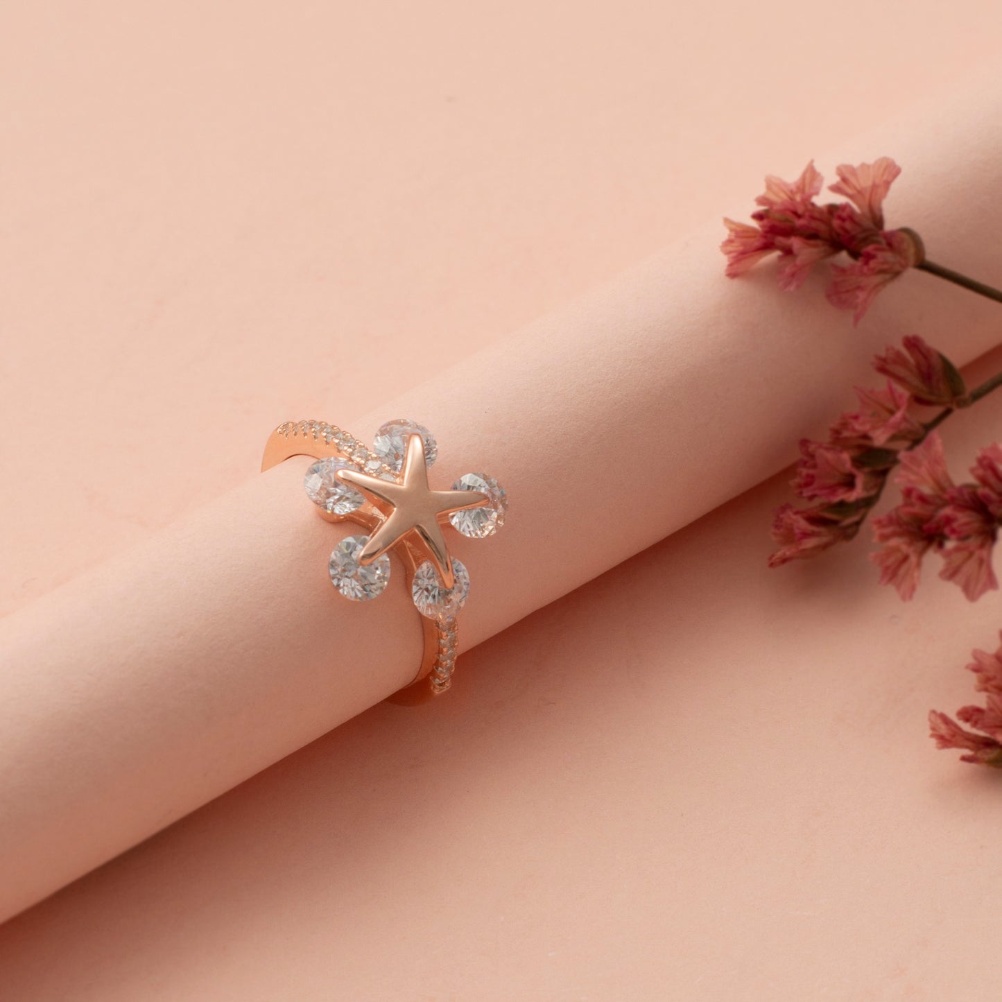Rose Gold Star Ring with Diamond Accents