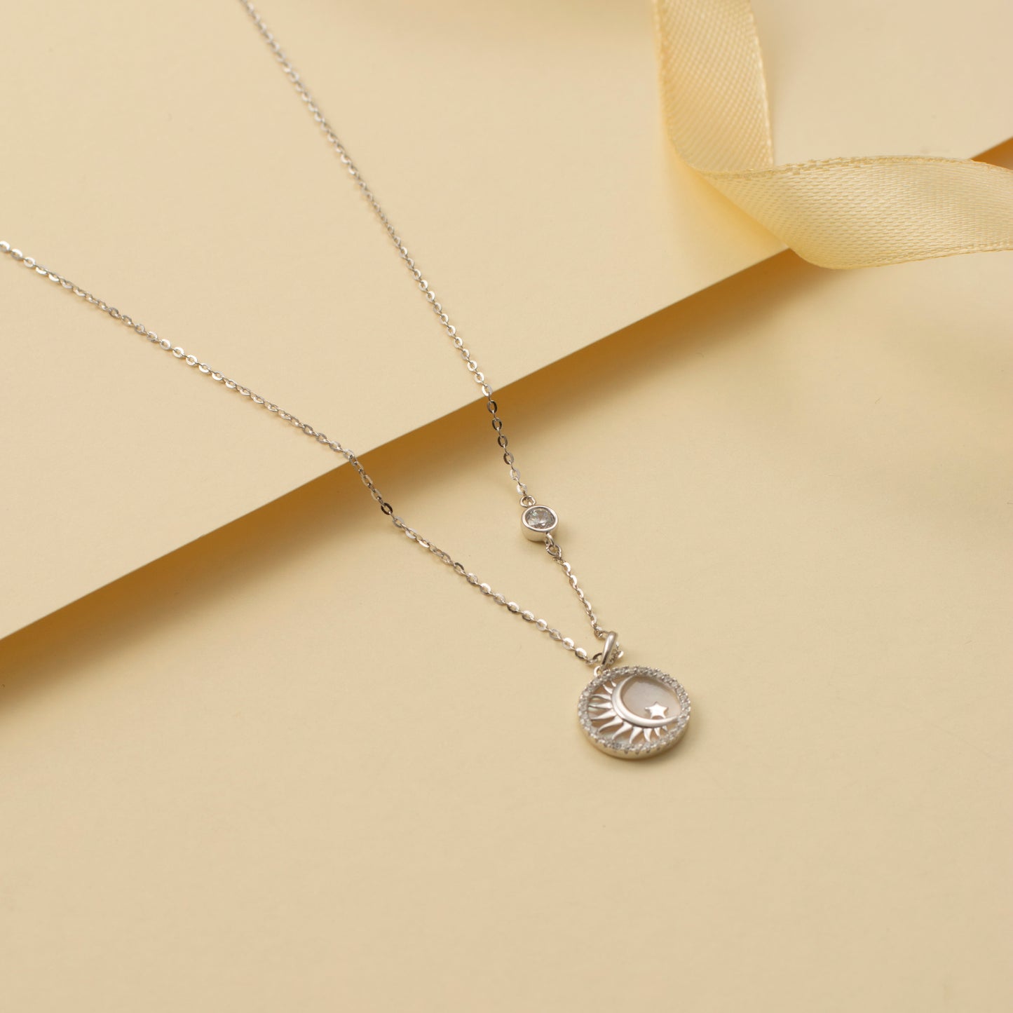 Celestial Moon and Star Silver Chain Pendent