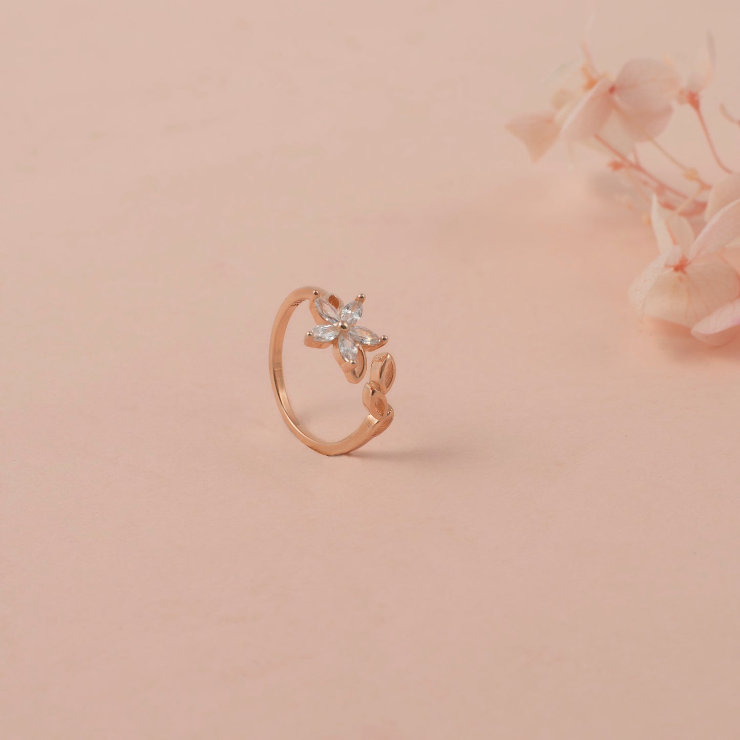 Rose Gold Floral Knot Ring with Marquise Diamonds