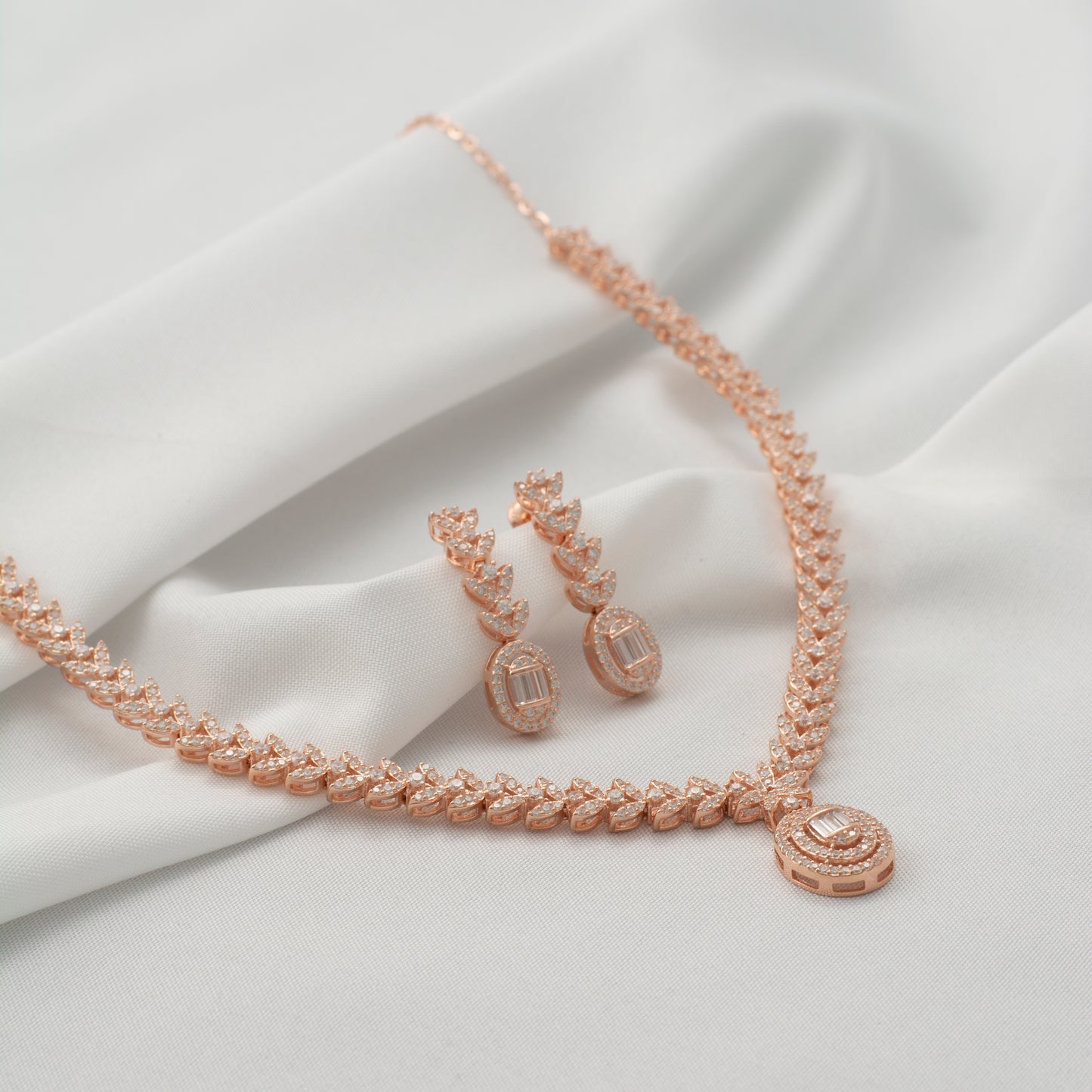Rose Gold Necklace with Long Dangle Earrings