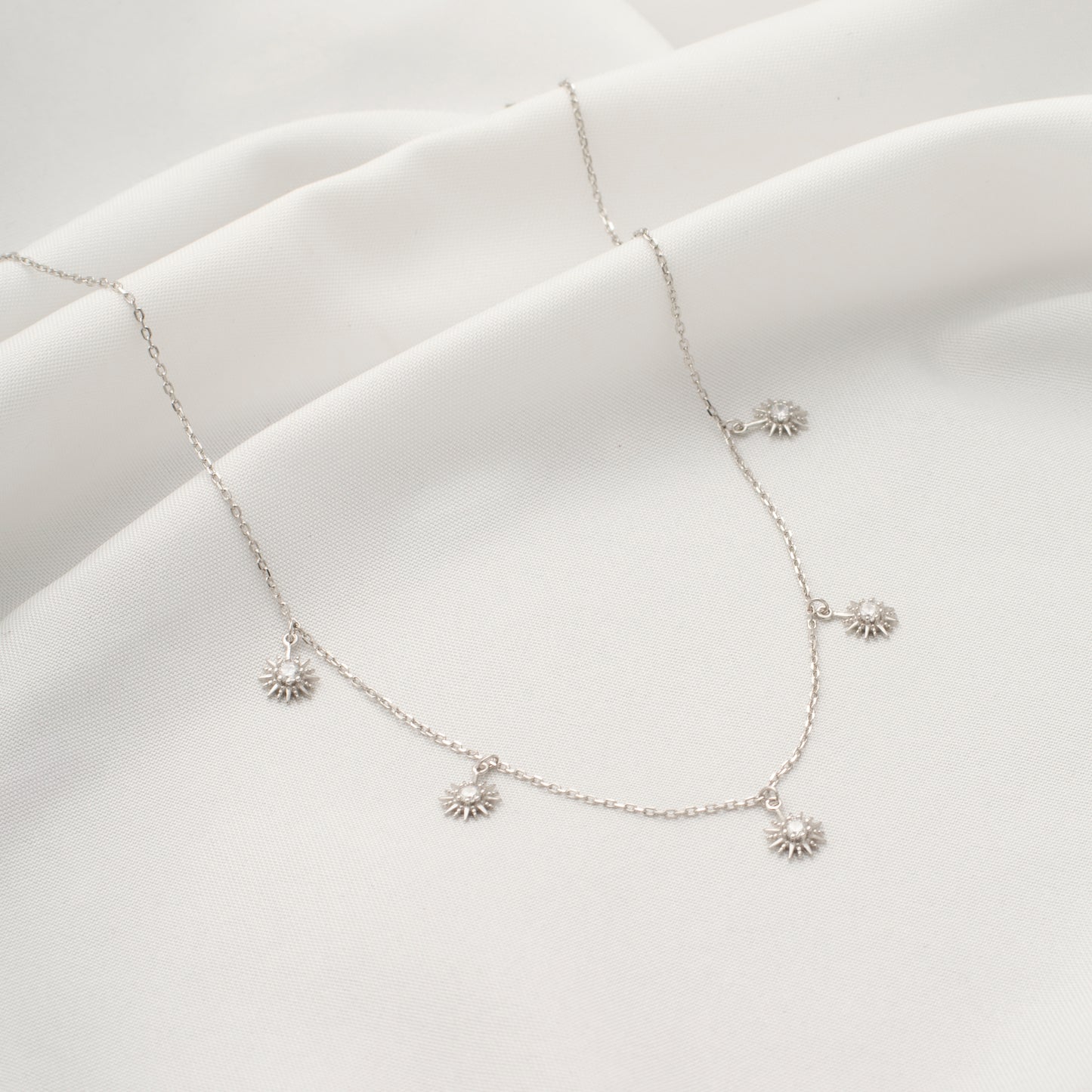 Silver Sunburst Crystal Charm Chain Pendent