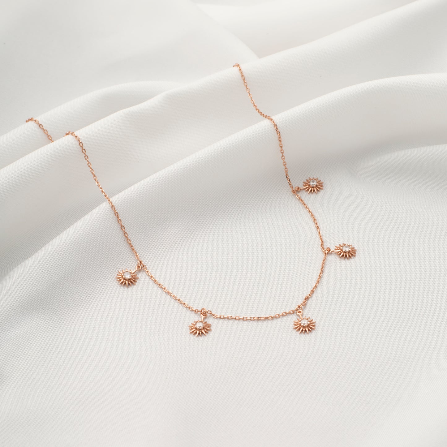 Rose Gold Sunburst Crystal Charm Chain Pendent