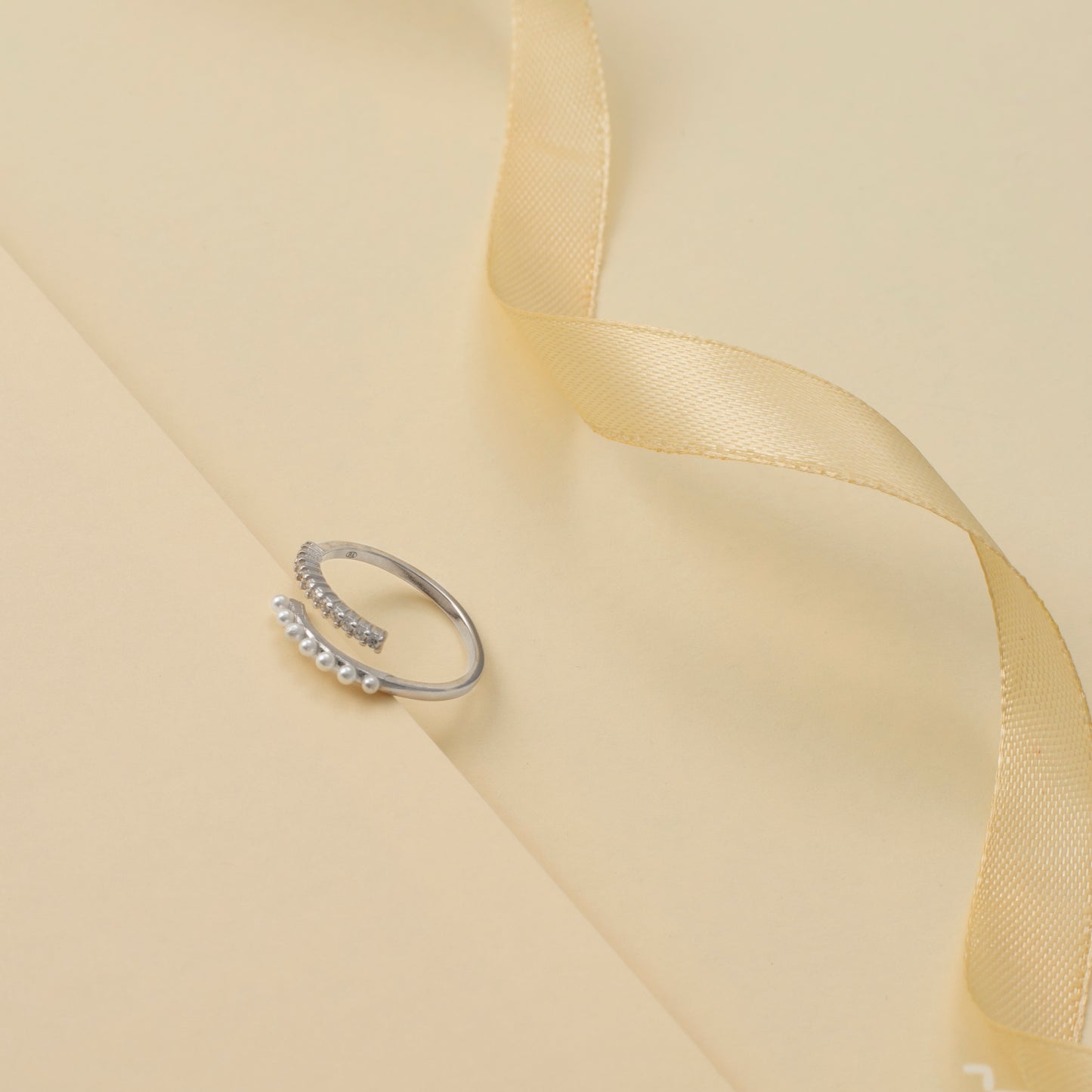 Silver Dual Band Pave and Bead Ring