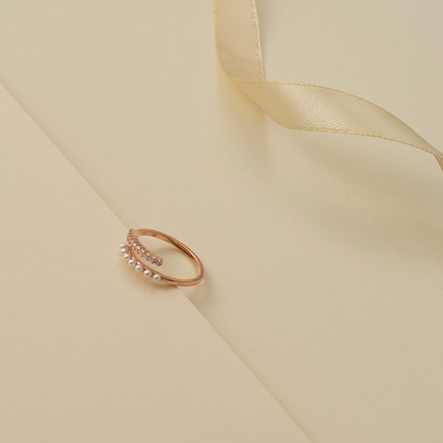 Rose Gold Dual Band Pave and Bead Ring