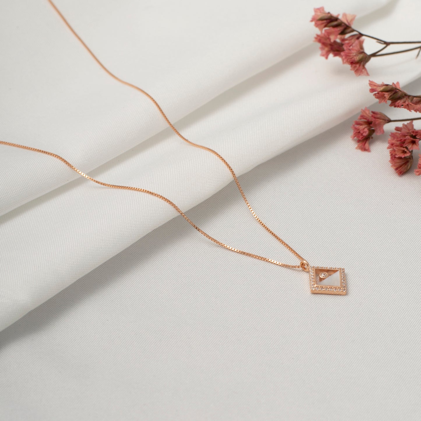 Rose Gold Diamond Square Chain Pendant