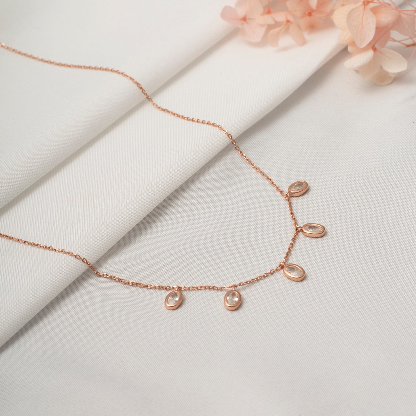 Rose Gold Multi-Oval Crystal Charm Chain Pendent