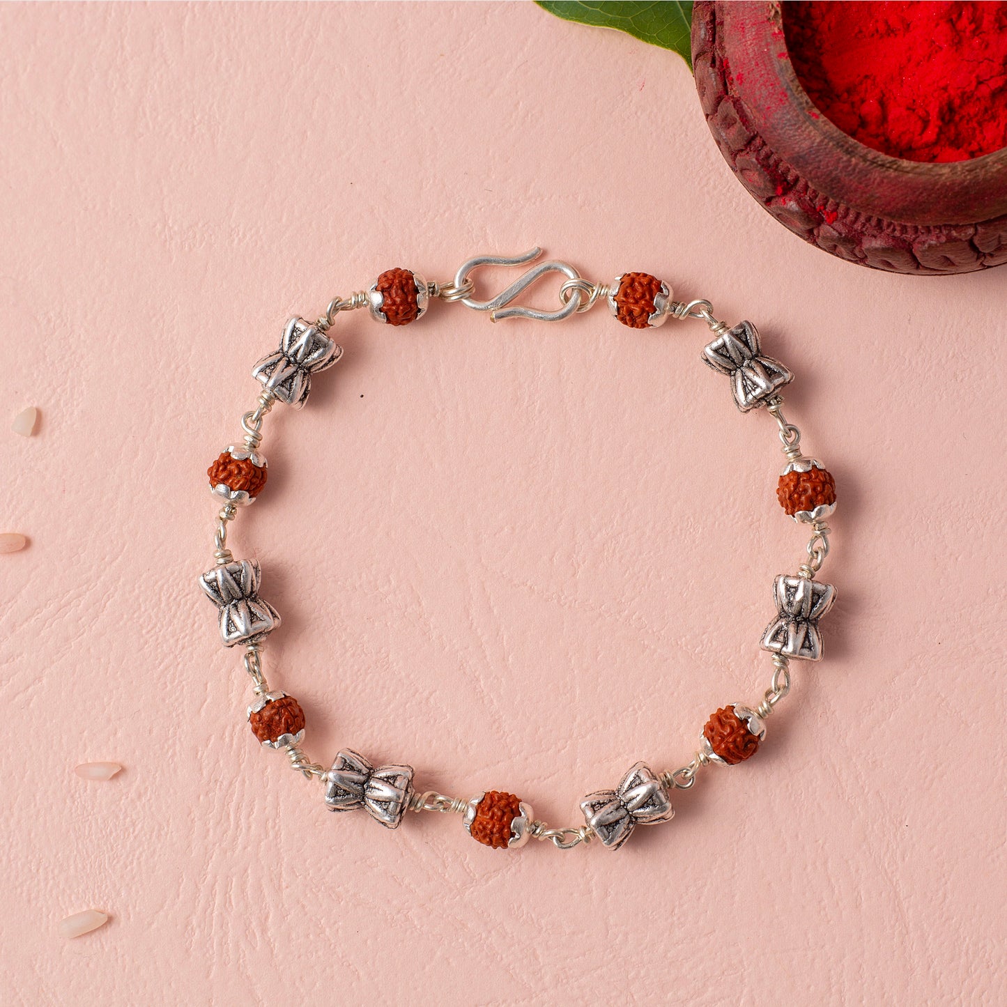 Divine Rudraksh With Antique Silver Damru Bracelet