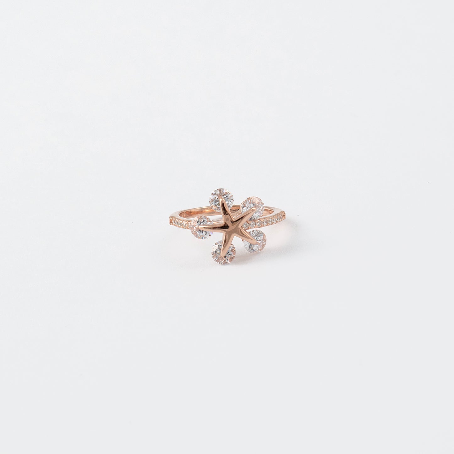 Rose Gold Star Ring with Diamond Accents