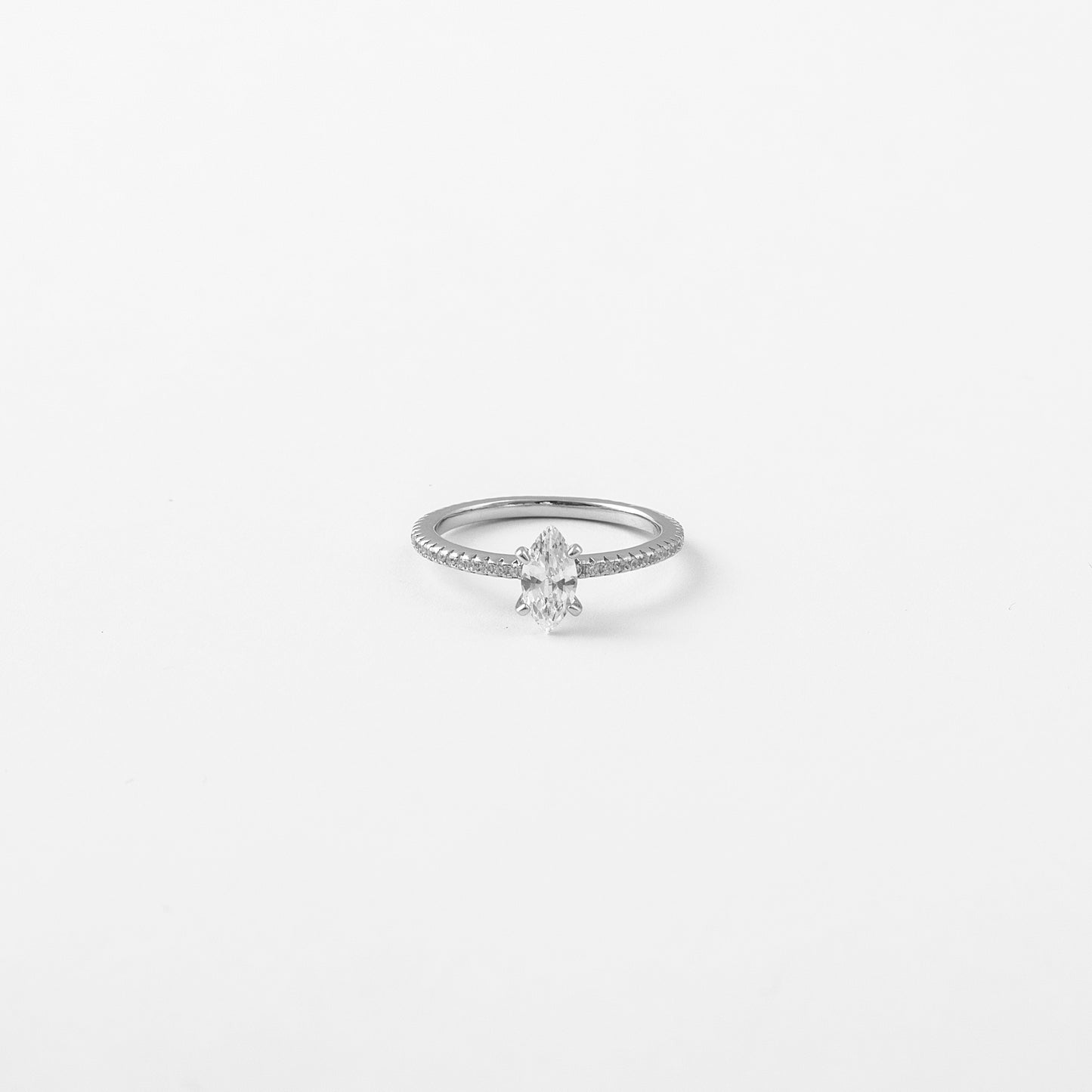 Silver Marquise Diamond Ring with Pave Setting