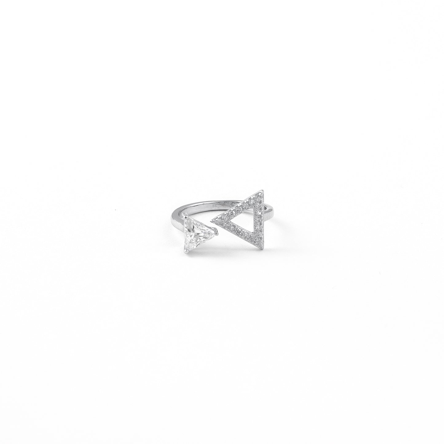 Silver Geometric Triangle Ring with Diamond Accents