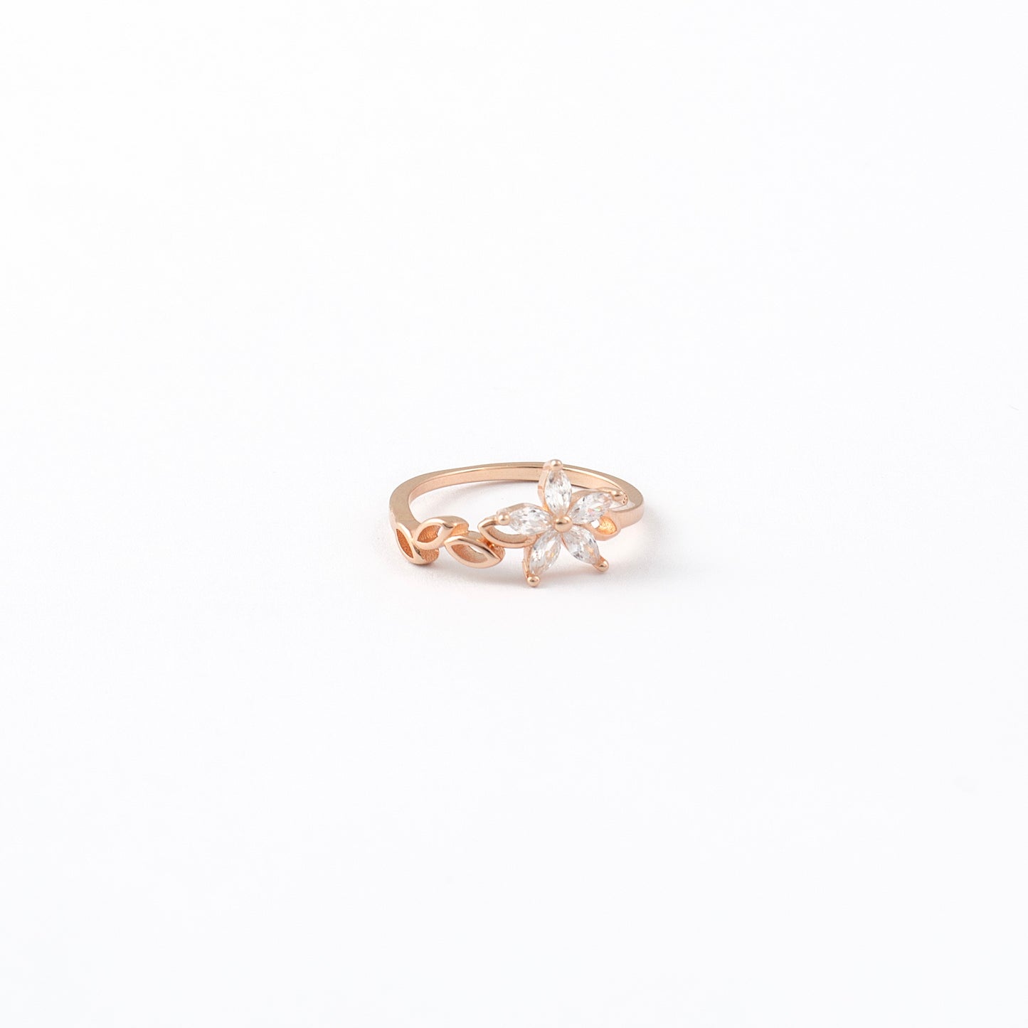 Rose Gold Floral Knot Ring with Marquise Diamonds