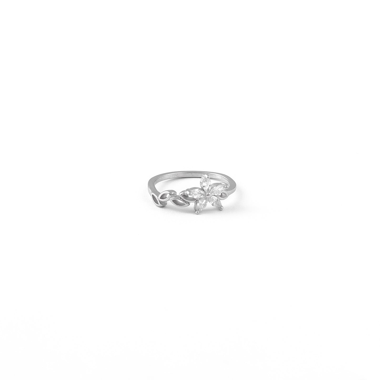 Silver Floral Knot Ring with Marquise Diamonds