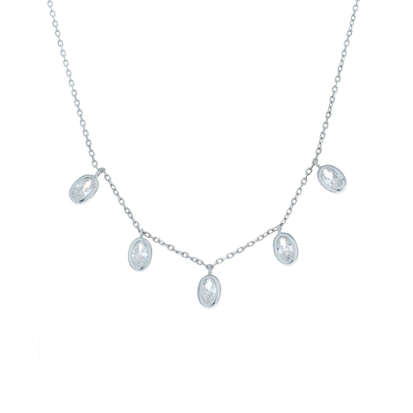 Silver Multi-Oval Crystal Charm Chain Pendent