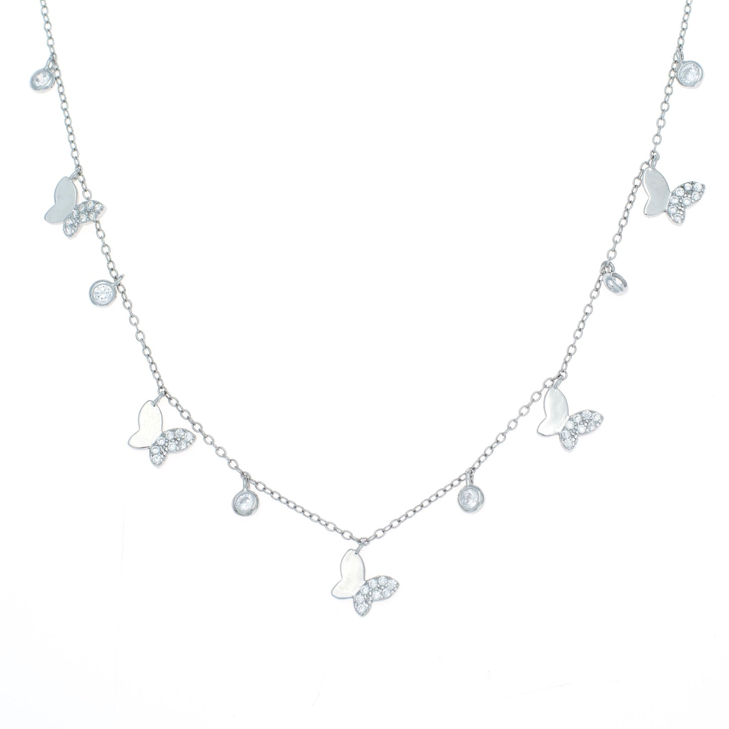 Dainty Butterfly and Crystal Charm Chain Pendent