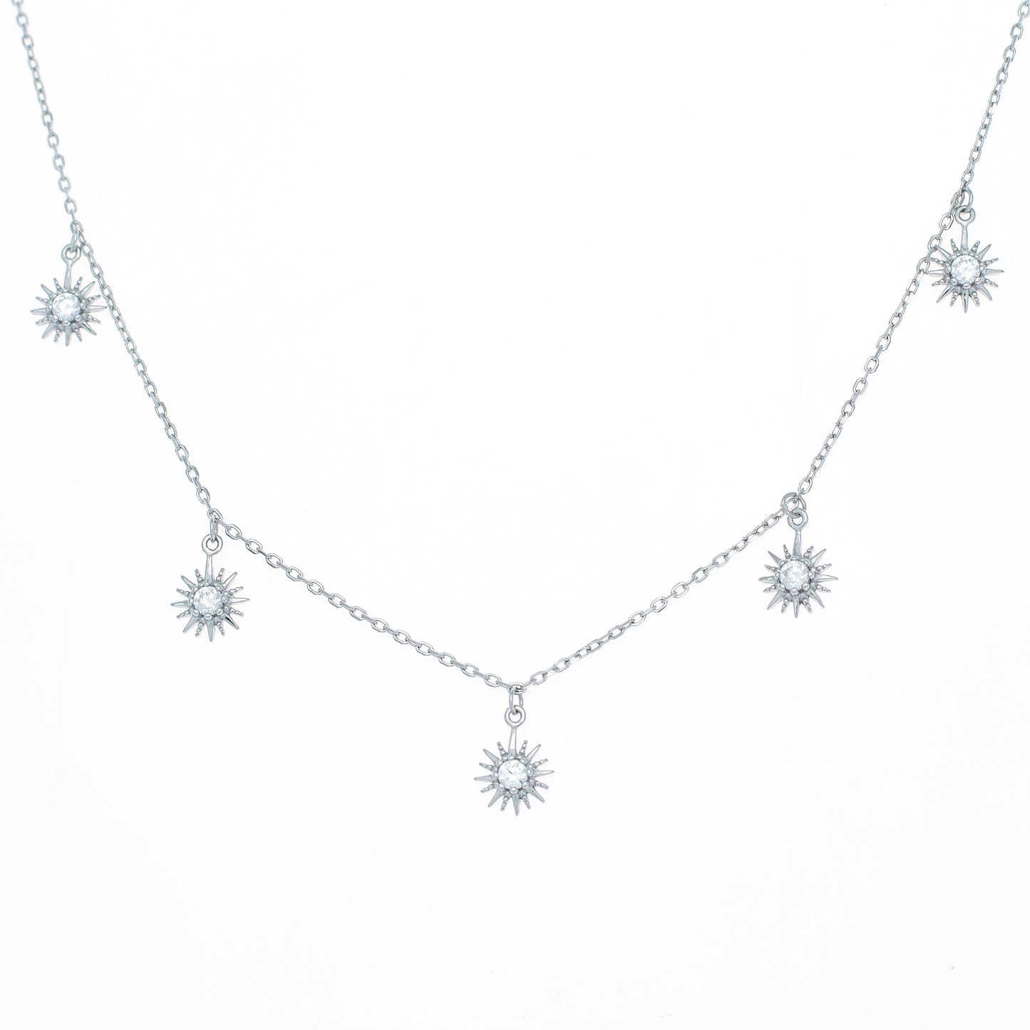 Silver Sunburst Crystal Charm Chain Pendent