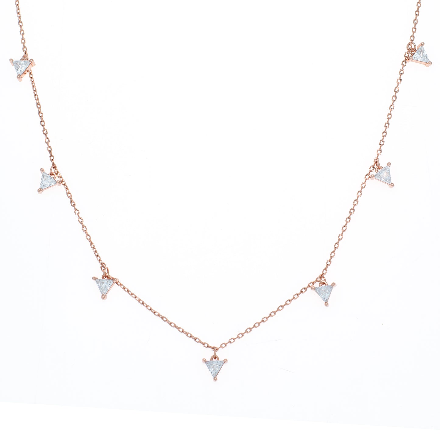 Rose Gold Chain Pendent with Trillion-Cut Clear Gemstones
