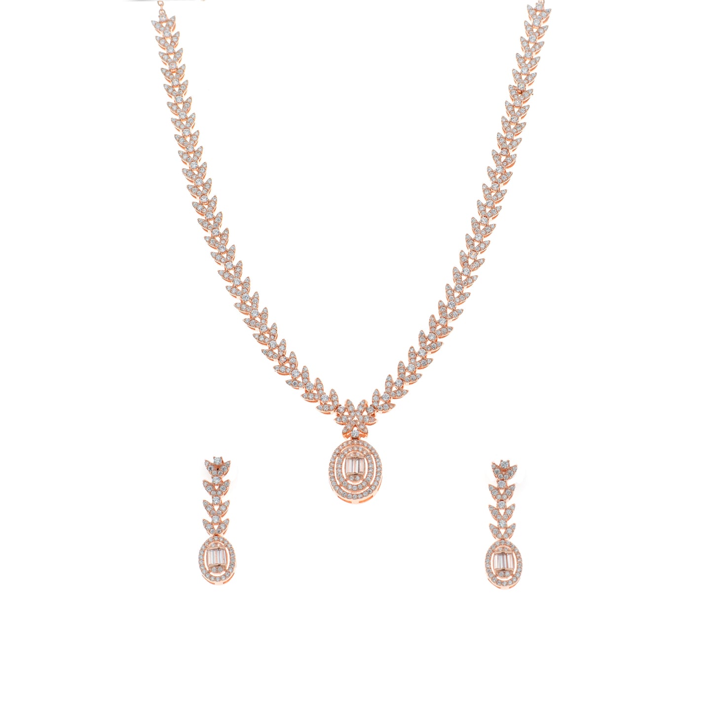 Rose Gold Necklace with Long Dangle Earrings