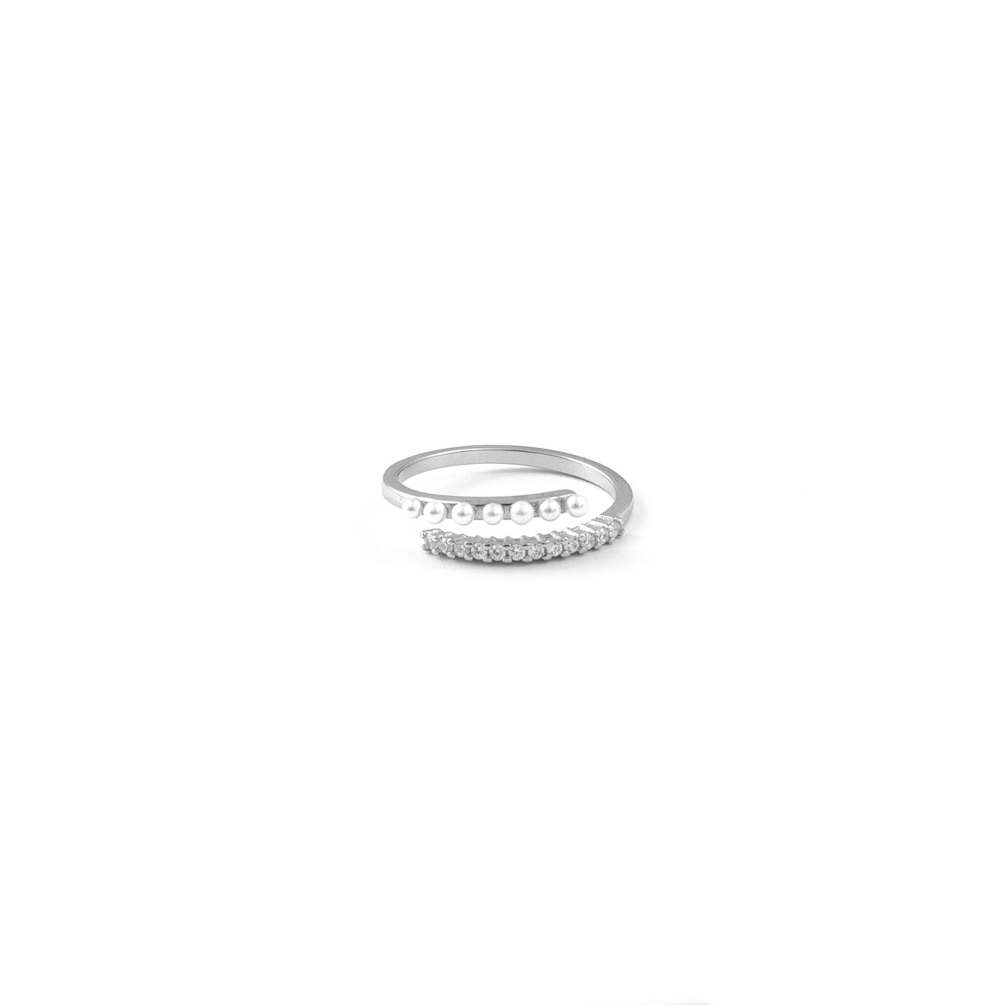 Silver Dual Band Pave and Bead Ring