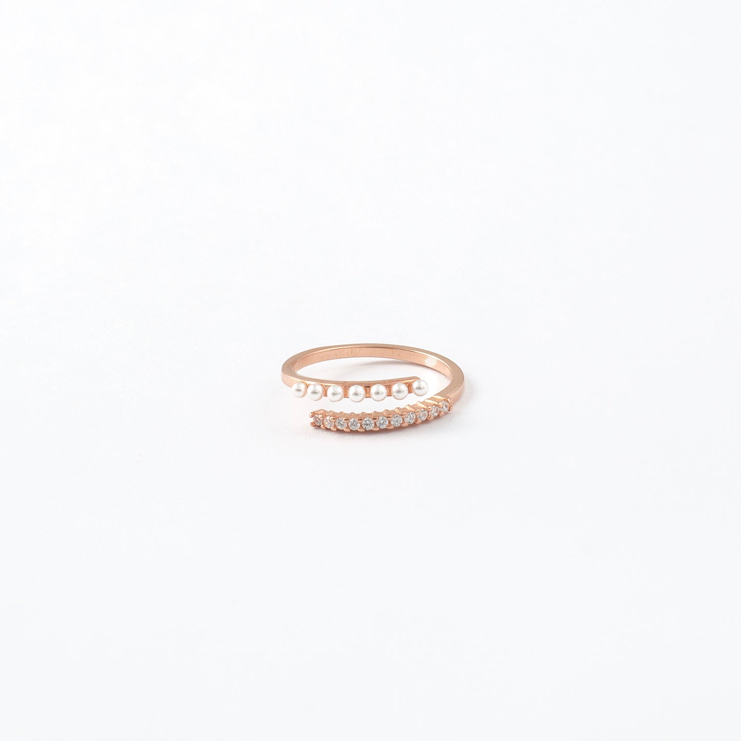 Rose Gold Dual Band Pave and Bead Ring