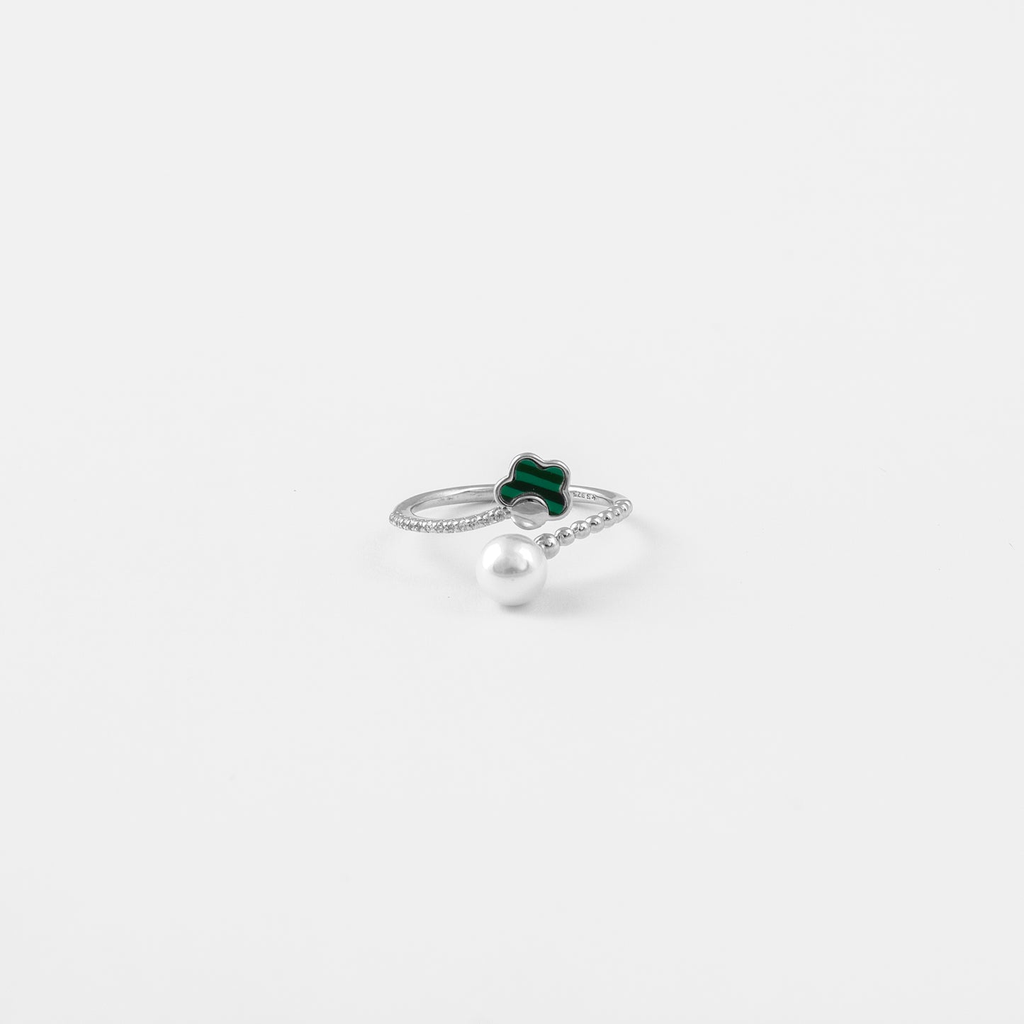 Silver Stacking Rings with Green Enamel and Pearl