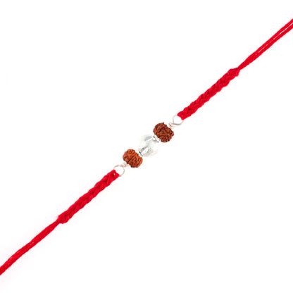 Divine Rudraksha and Floral Motif Silver Rakhi