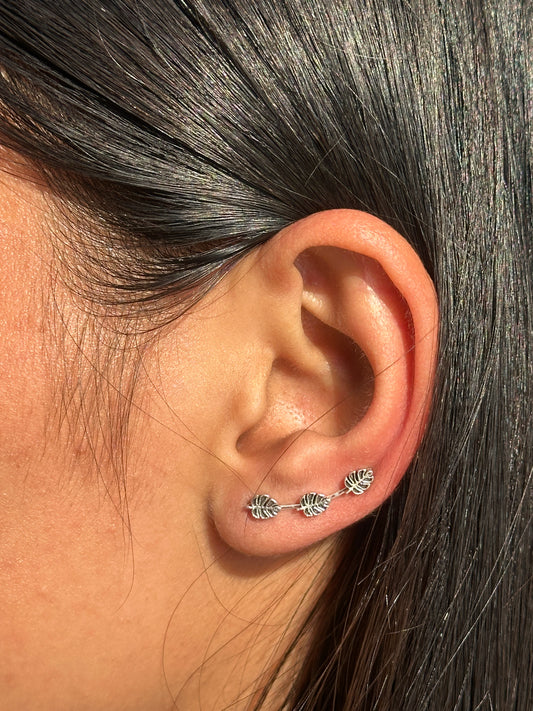 Monstera Leaf 925 Silver Ear Climber Earrings