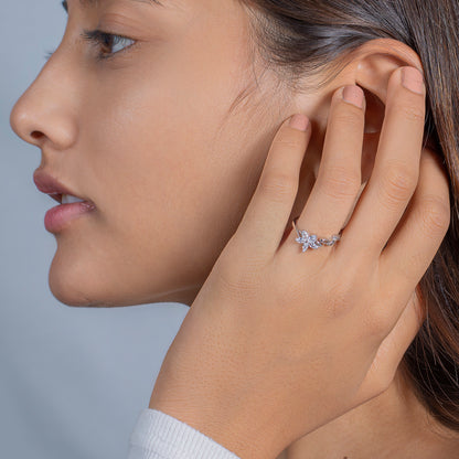 Silver Floral Knot Ring with Marquise Diamonds