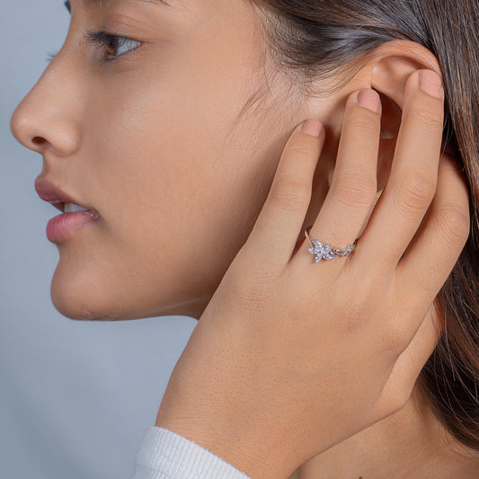 Silver Floral Knot Ring with Marquise Diamonds