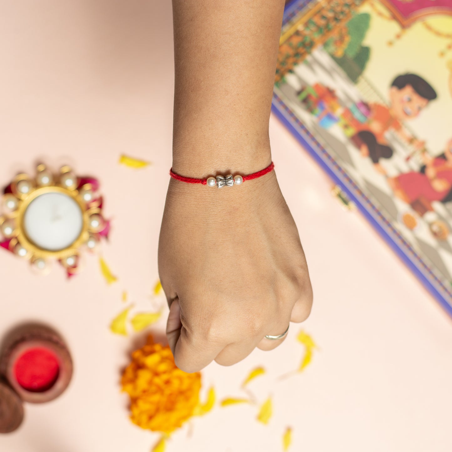 Silver Damru With Pearl Rakhi