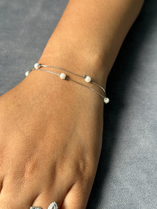2 Layer SilverGlow Pearl Bracelet
