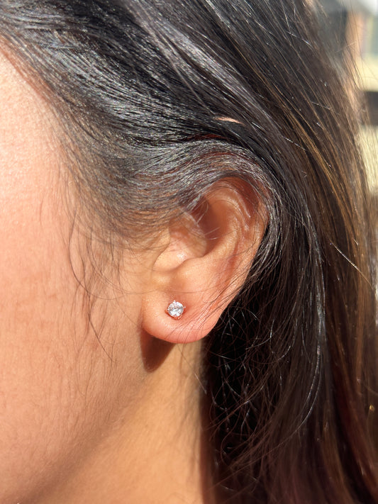 925 Silver Rose Gold Solitaire Stud