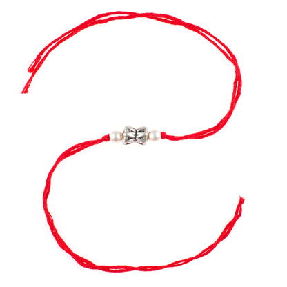 Silver Damru With Pearl Rakhi