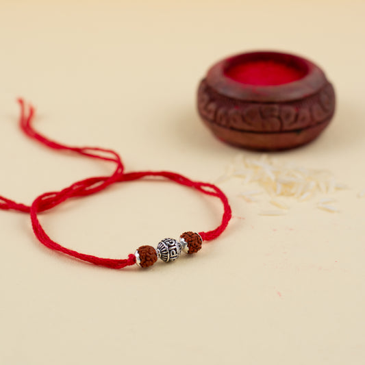 Om Namah Shivay Silver Rudraksh Rakhi