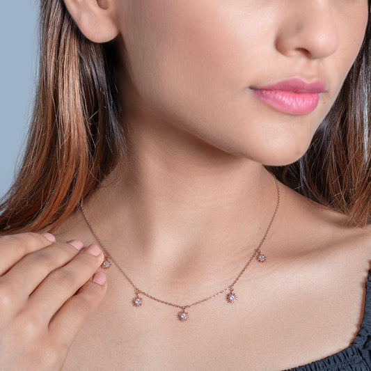 Rose Gold Sunburst Crystal Charm Chain Pendent