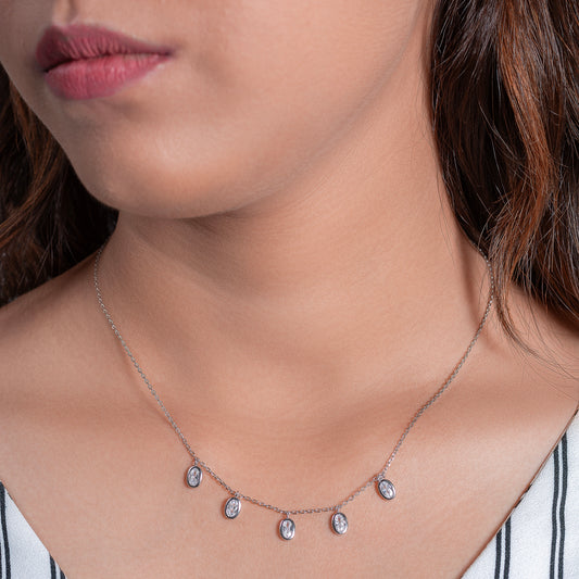 Silver Multi-Oval Crystal Charm Chain Pendent