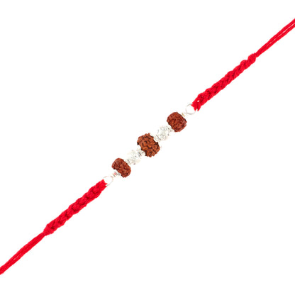 Traditional Rudraksha and Silver Bead Rakhi