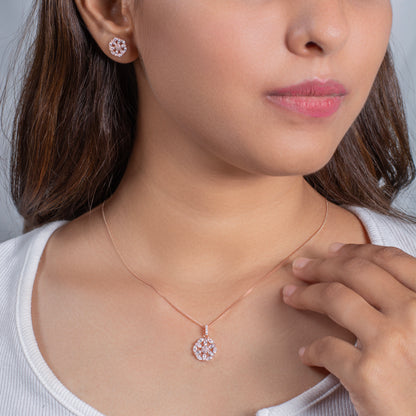 Rose Gold Snowflake Pendant and Earring Set with Crystal Accents
