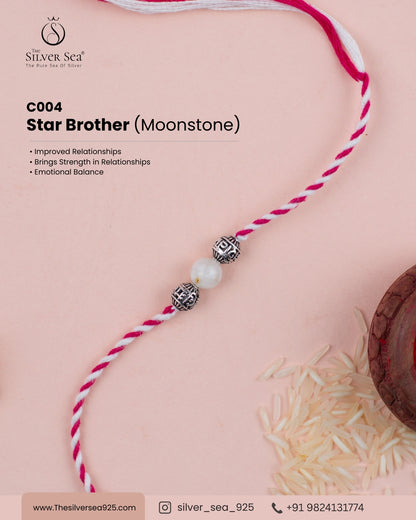 Star Brother Crystal Silver Rakhi