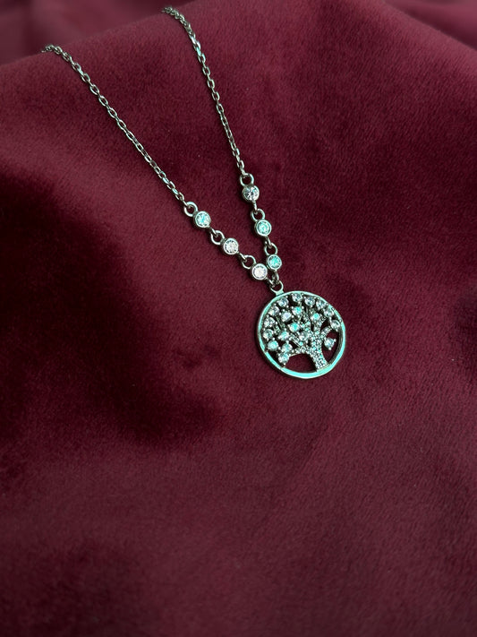 Enchanted Grove: Silver Tree Pendant with Diamonds
