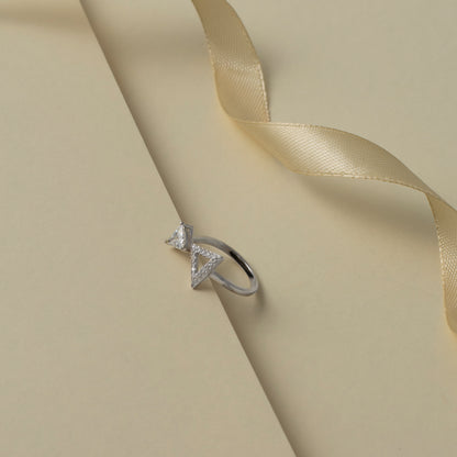 Silver Geometric Triangle Ring with Diamond Accents