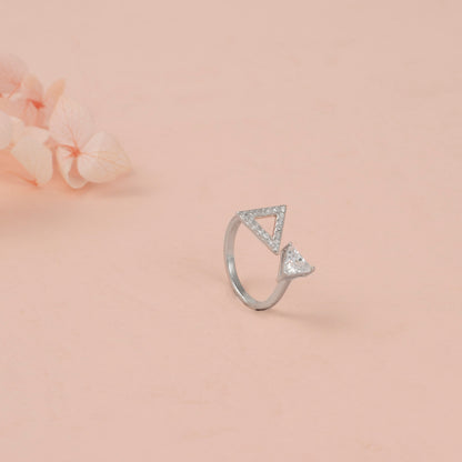 Silver Geometric Triangle Ring with Diamond Accents