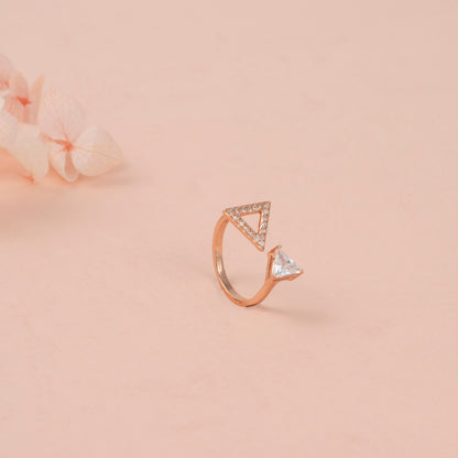 Rose Gold Geometric Triangle Ring with Diamond Accents