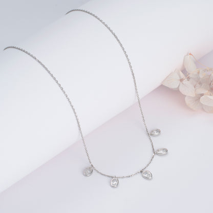 Silver Multi-Oval Crystal Charm Chain Pendent